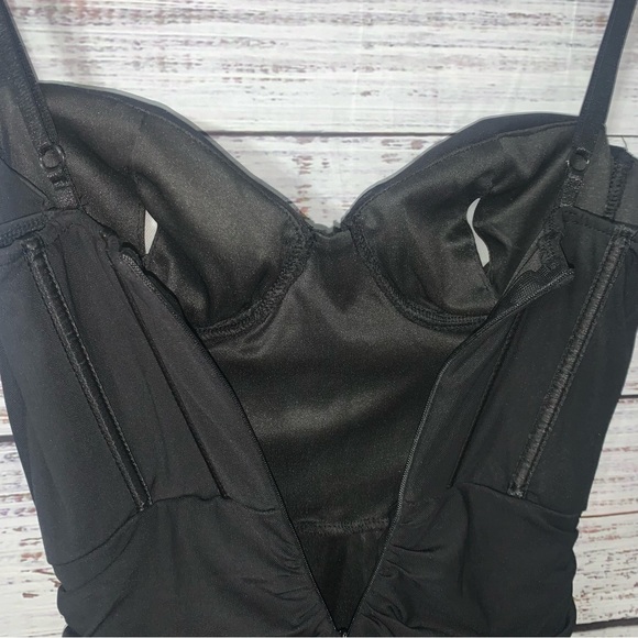 NWOT (S) Black Dress Push Up Bustier Boned Corset Sheer Tank Mini Bodycon Dress - Picture 5 of 5